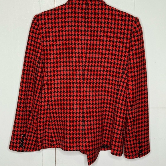Blassport 80s Vintage Wool Red Houndstooth Women's Blazer Grannycore Academia - Picture 2 of 3